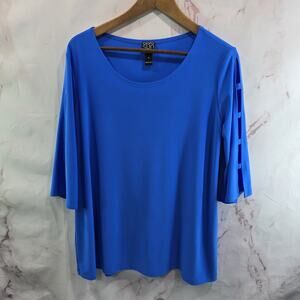 Clara Sun Woo Shirt Womens Large Blue Blouse Cut Out Cobalt Liquid Knit